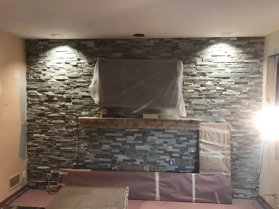 Stone accent wall built for a lounge area