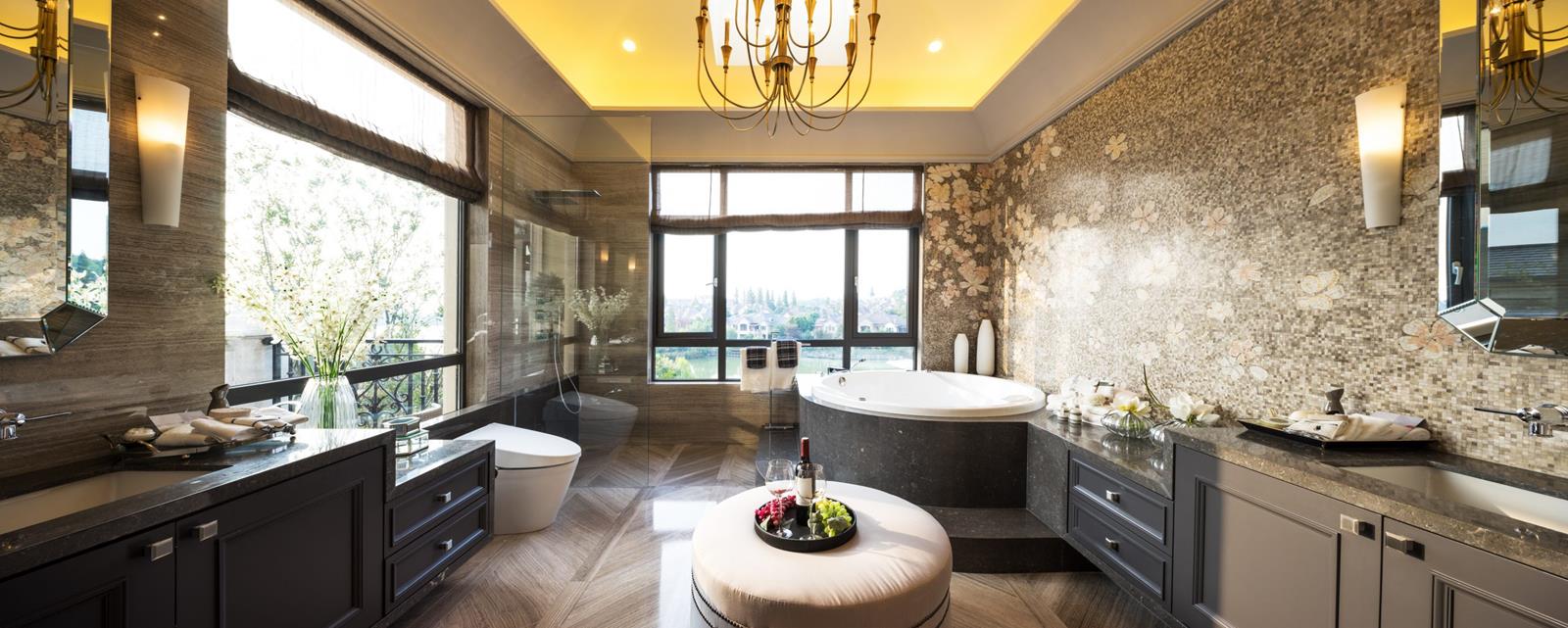 luxury brown bathroom remodel project